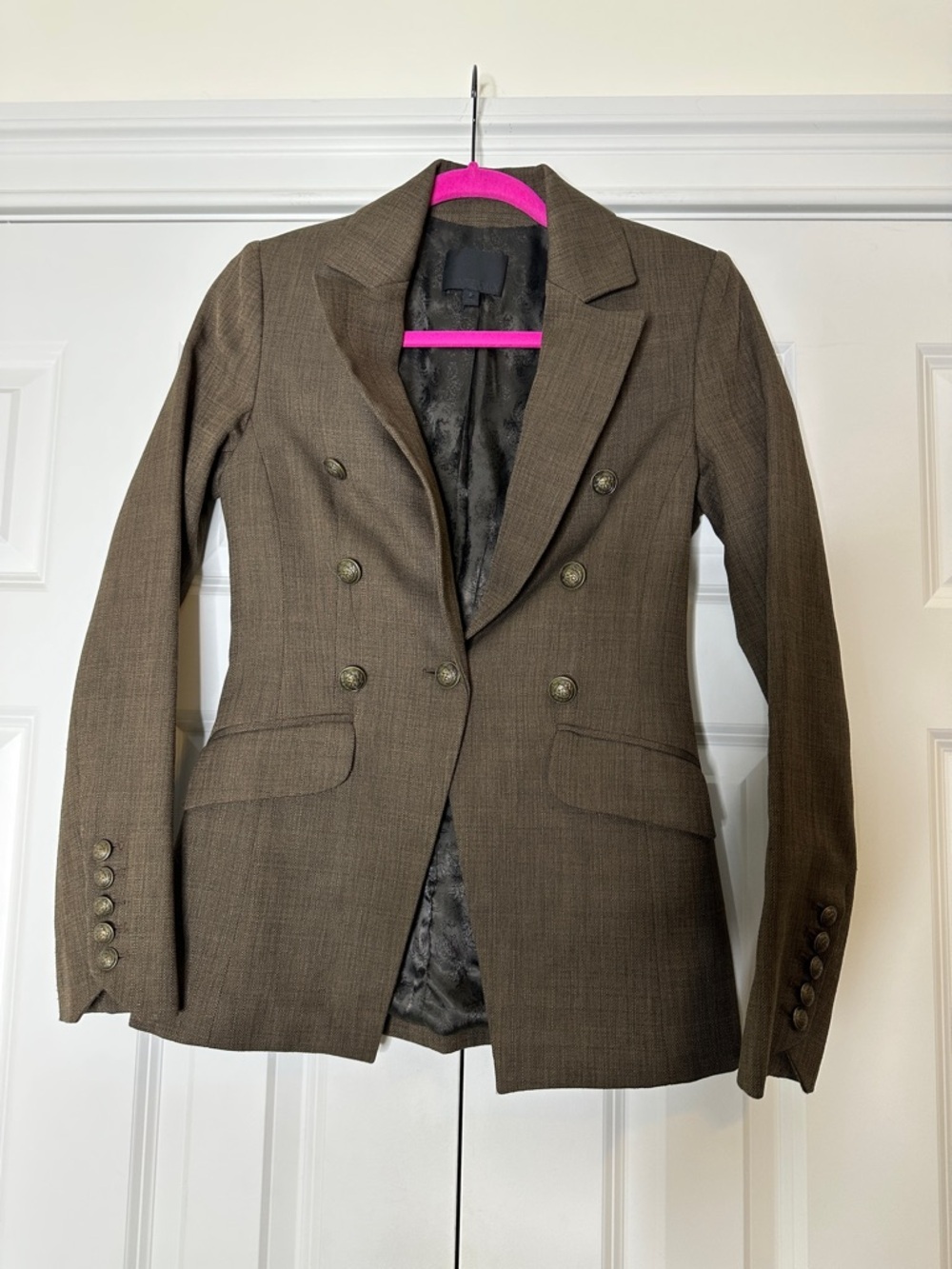 Intermix Christie Brown Slim Button Classic Blazer Petite Small See Flaw - Picture 2 of 8